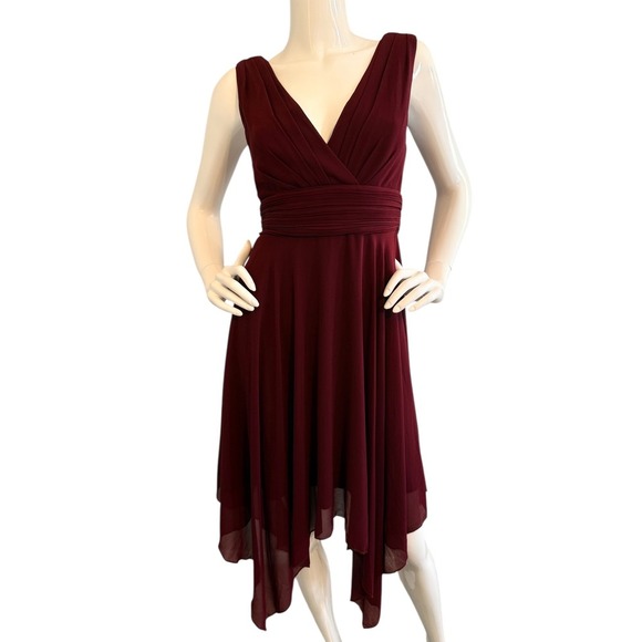 Ever Pretty Dresses & Skirts - EVER PRETTY Chiffon Burgundy Ruched Waist Pixie Asymmetric Hem Dress 8 Faerie